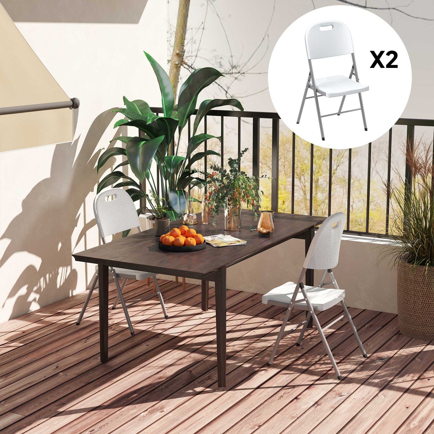 Set of Two Foldable Outdoor Chairs - White