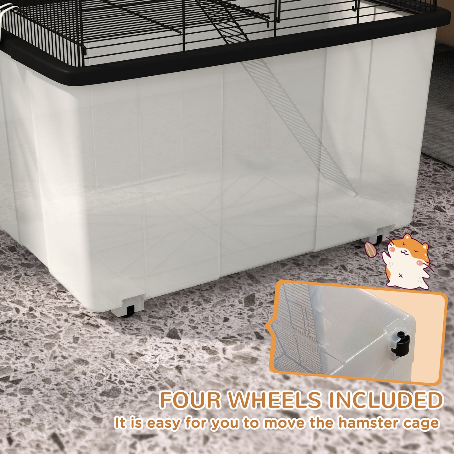 Two-Tier Gerbil Cage, Hamster Cage for Dwarf Hamster w/ Wheels, Deep Bottom, Food Dish, Water Bottle