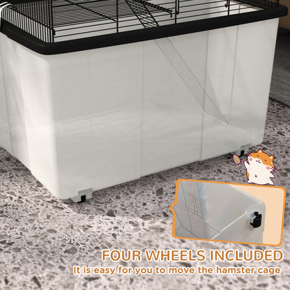 Two-Tier Gerbil Cage, Hamster Cage for Dwarf Hamster w/ Wheels, Deep Bottom, Food Dish, Water Bottle