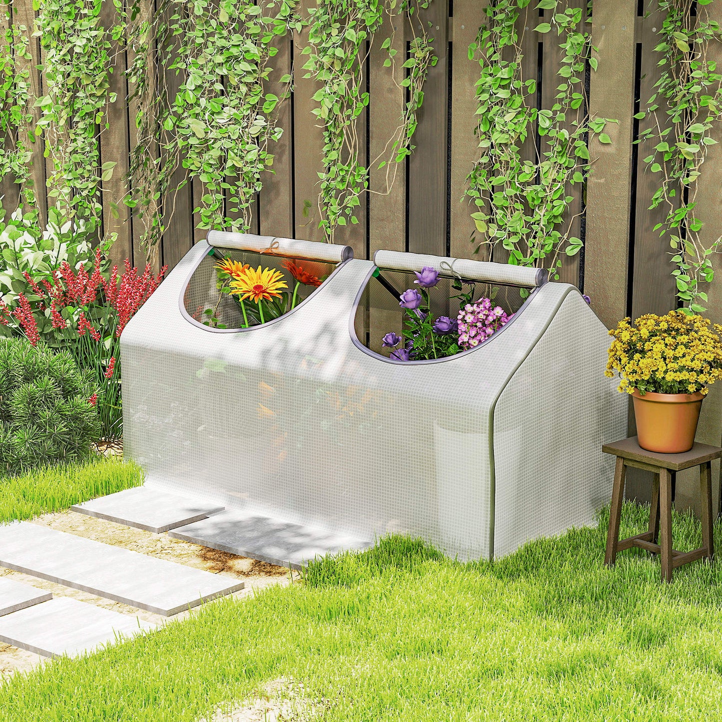Mini Greenhouse Portable Flower Planter Tomato Vegetable House for Garden Backyard with Zipper 120 x 60 x 60 cm, White
