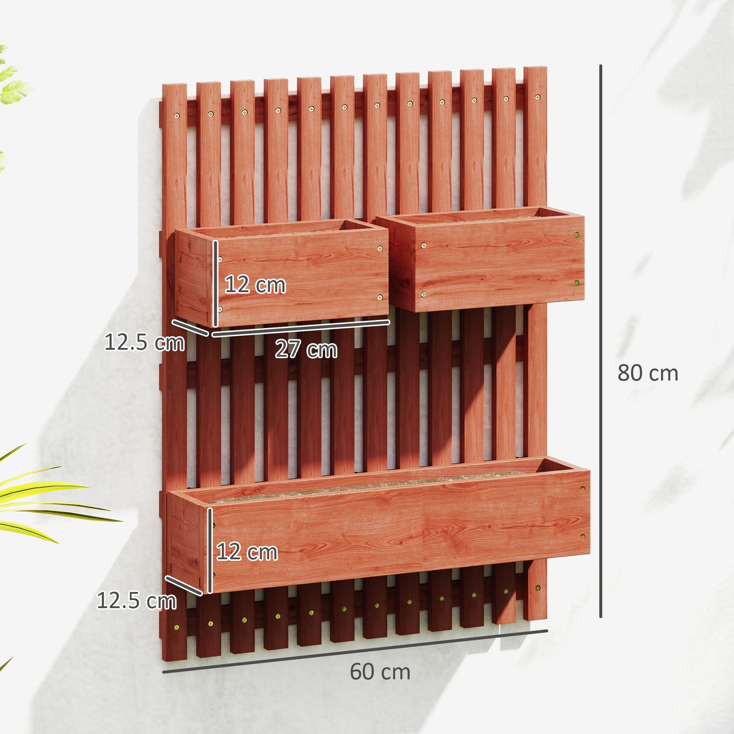Wall-mounted Wooden Garden Planters with Trellis, Drainage Holes and 3 Planter Boxes for Patio, Brown
