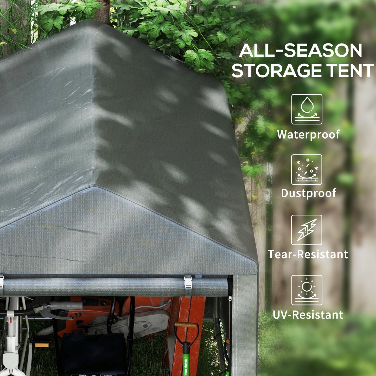 179 x 120cm Temporary Garden Shed, with Weather-resistant Plastic Cover and Accessories - Dark Grey