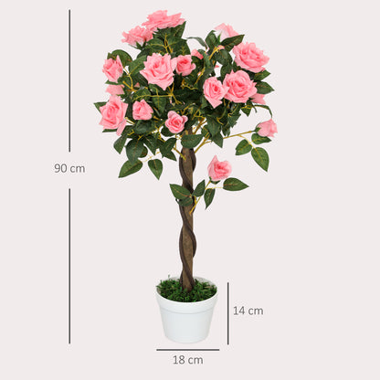 Set of 2 Artificial Plants Pink Rose Floral in Pot, Fake Plants for Home Indoor Decor, 90cm