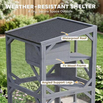Movable Outdoor Catio with Resting Box, 3 Jumping Platforms, Waterproof Asphalt Roof for Outdoor Indoor