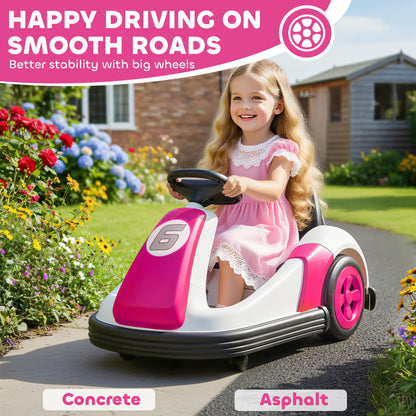 Kids Bumper Car with 360-Degree Rotation, 6V Electric Ride On Car with Music and Horn for 3-8 Years Old, Pink