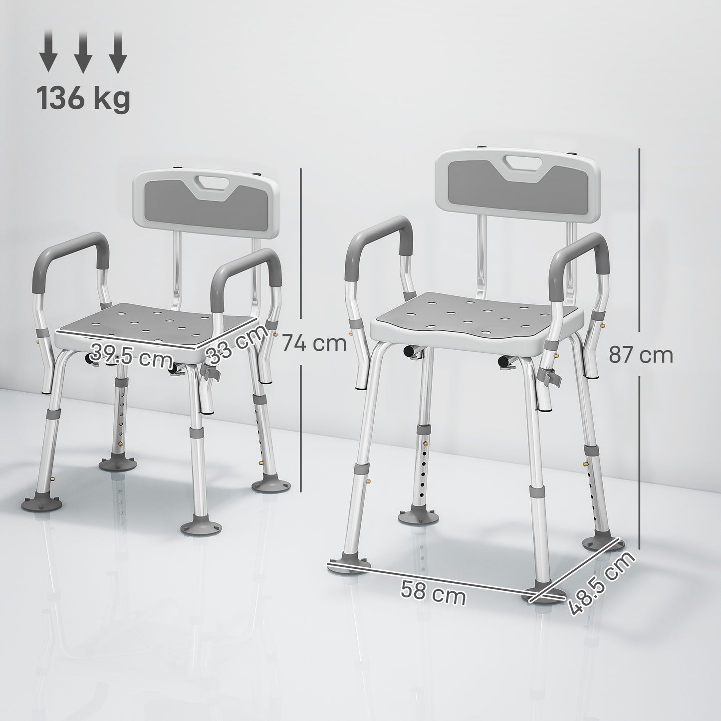 EVA Padded Shower Chair for the Elderly and Disabled, Height Adjustable Shower Stool with Back and Arms, 4 Suction Foot Pads
