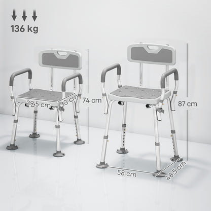 EVA Padded Shower Chair for the Elderly and Disabled, Height Adjustable Shower Stool with Back and Arms, 4 Suction Foot Pads
