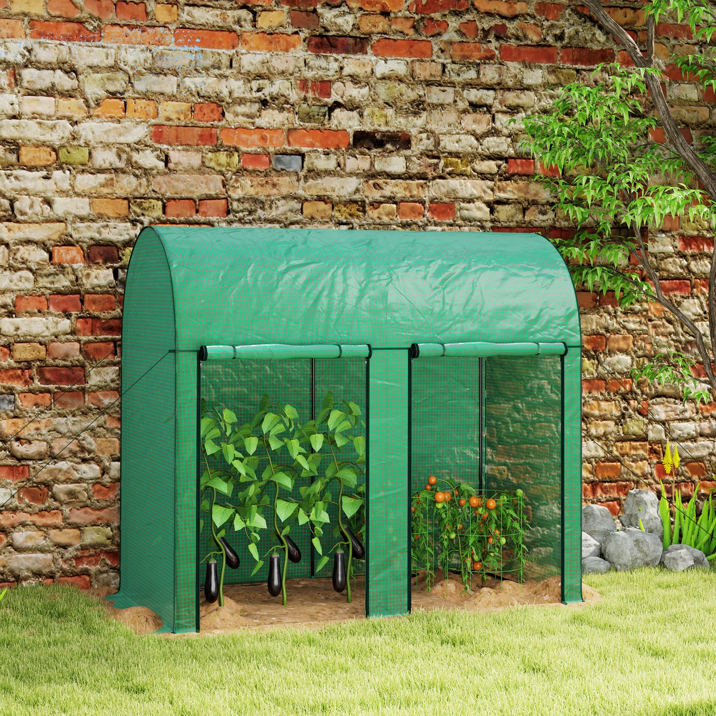 200 x 100cm Walk-In Greenhouse, with Zipped Doors - Green