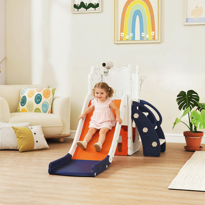 5 in 1 Kids Slide Set with Basketball Hoop, Climbing Frame, Telescope, Storage Box for Toddlers Ages 1-3, Orange