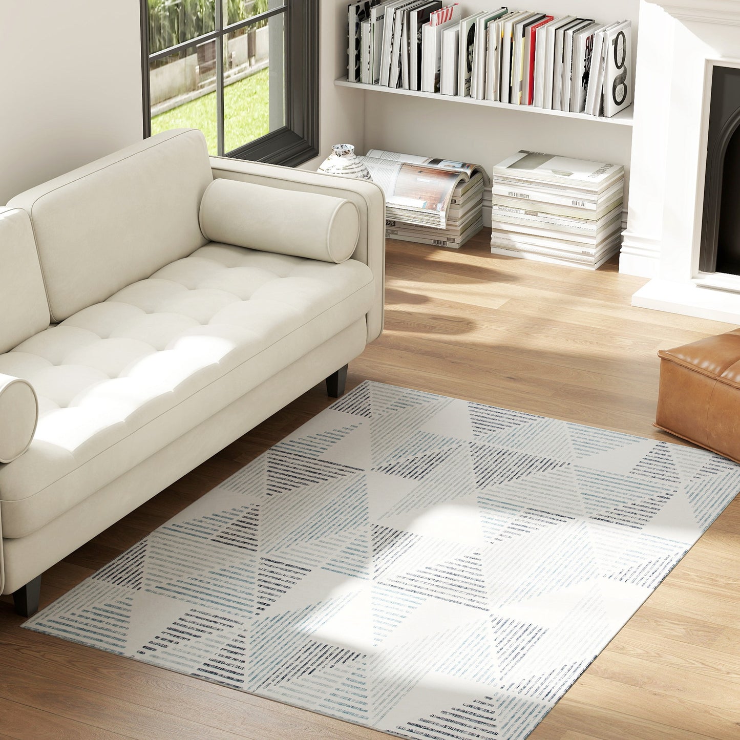 Modern Area Rug, Geometric Pattern Non-Slip Washable Rug, Soft Floor Carpet for Living Room, Bedroom, Dining Room