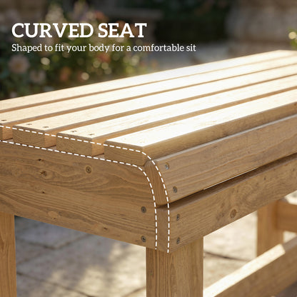 Wooden Outdoor Bench, 2 Seater Garden Bench, Backless Patio Bench with Slatted Curved Seat, Natural Wood Finish
