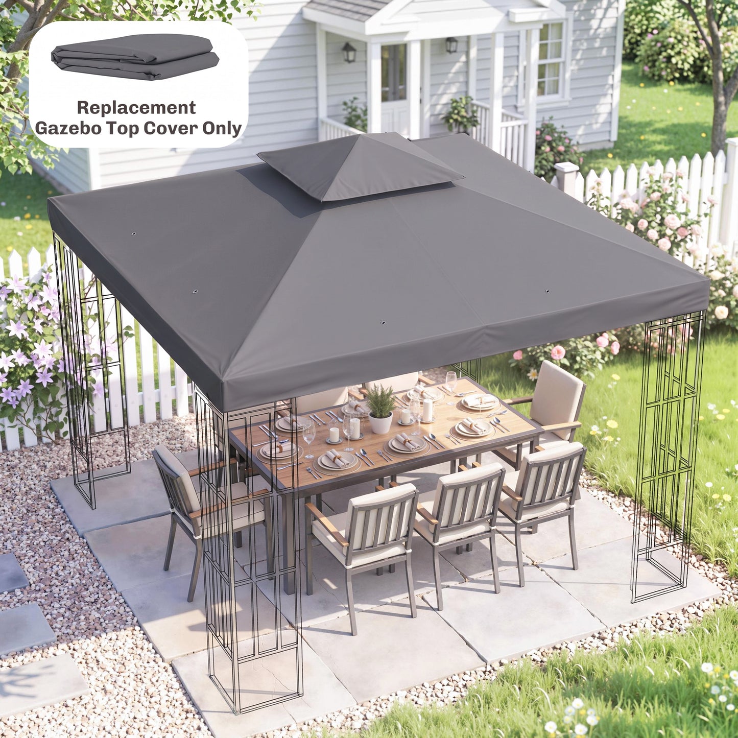 3(m) Gazebo Top Cover Double Tier Canopy Replacement Pavilion Roof Deep Grey