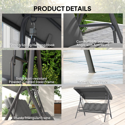Three-Seater Garden Swing Seat - Dark Grey