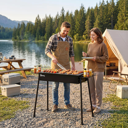 Portable Charcoal BBQ Grill with Seasoning Baskets for Camping Picnic Hiking