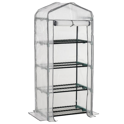 4 Tiers Mini Portable Greenhouse Compact Plant Grow Shed Metal Frame PE Cover 160H x 70L x 50Wcm
