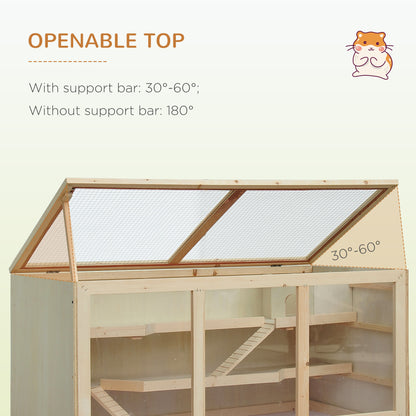 Wooden Hamster Cage, Small Animals Hutch with Tray, Openable Top, Exercise Play House Pen, 115L x 57W x 55Hcm, Natural