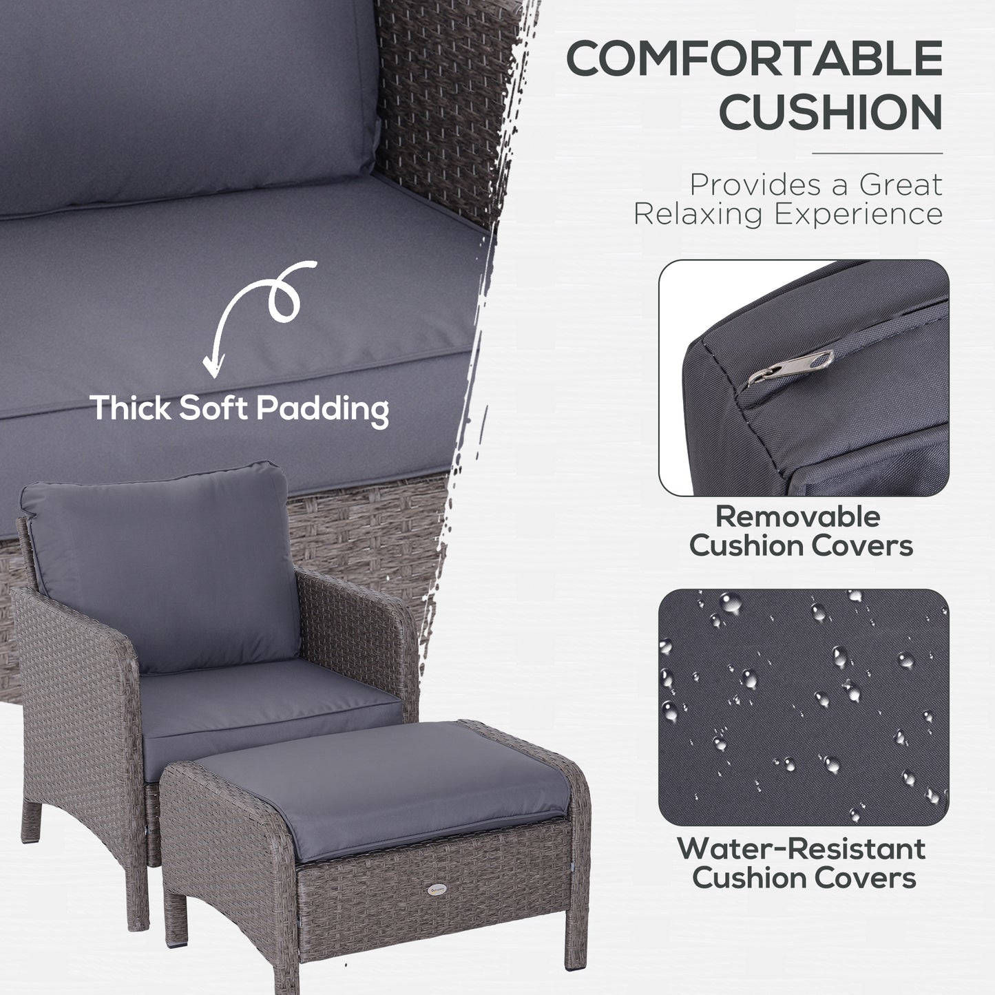 2-Seater Rattan Furniture Set, Steel Frame-Grey