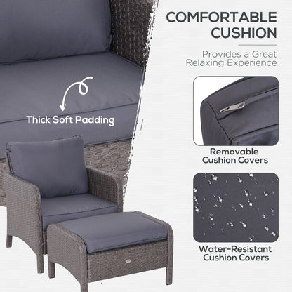 2-Seater Rattan Furniture Set, Steel Frame-Grey
