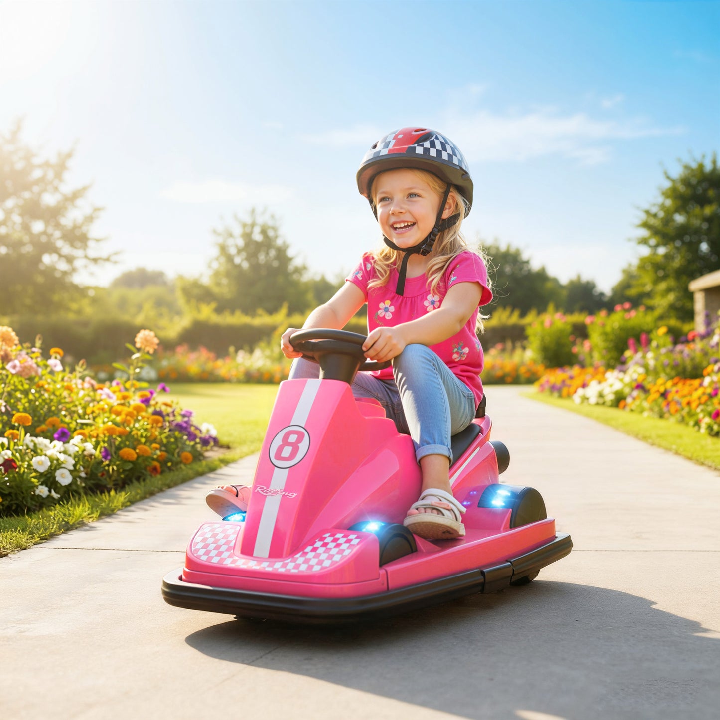 Kids Bumper Car, 360° Rotation Spin Electric Waltzer Car with LED Lights, Music for Ages 3-8 Years Old, Pink