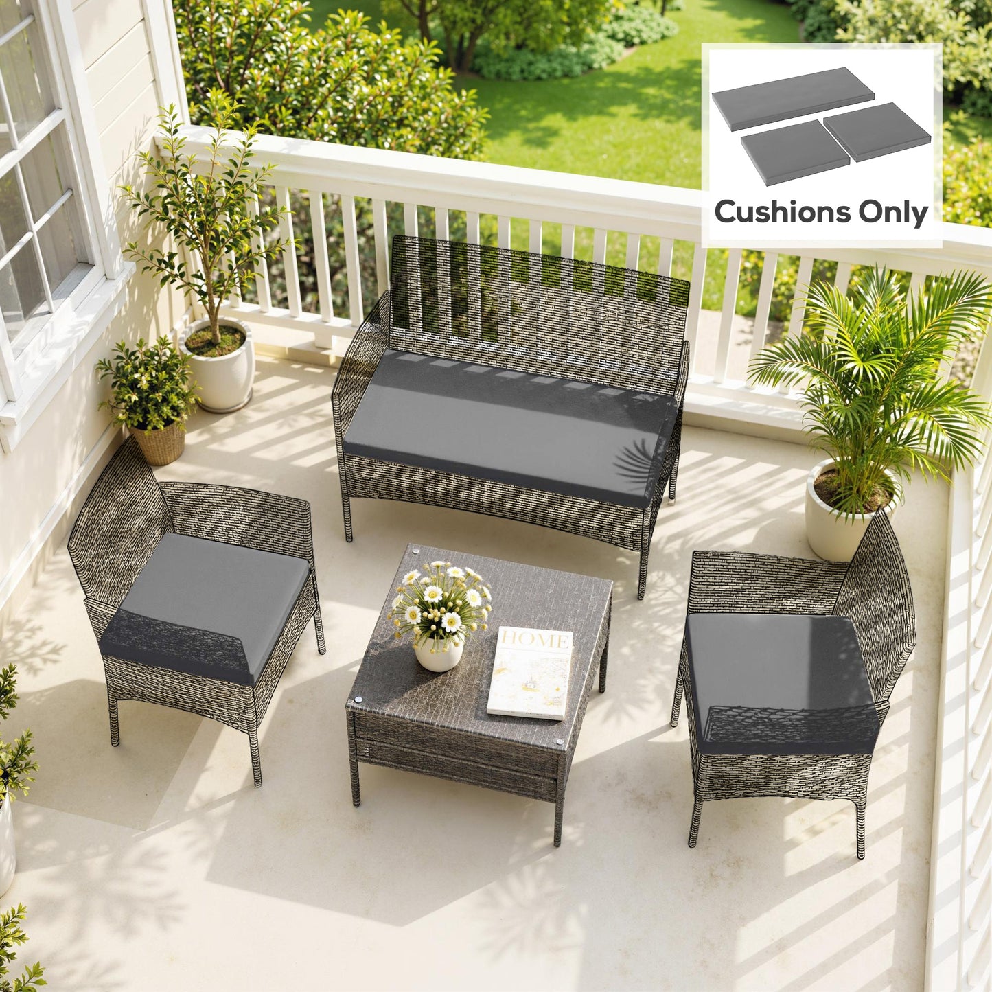 Outdoor Seat Cushion Pads for Rattan Furniture, 3 PCs Garden Furniture Cushions, Dark Grey