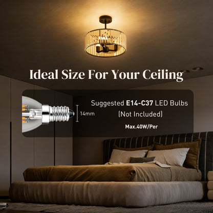 Crystal Ceiling Light, Semi Flush Mount Modern Crystal Chandelier Ceiling Light, E14 Base 3-Lights, Bulbs Not Included