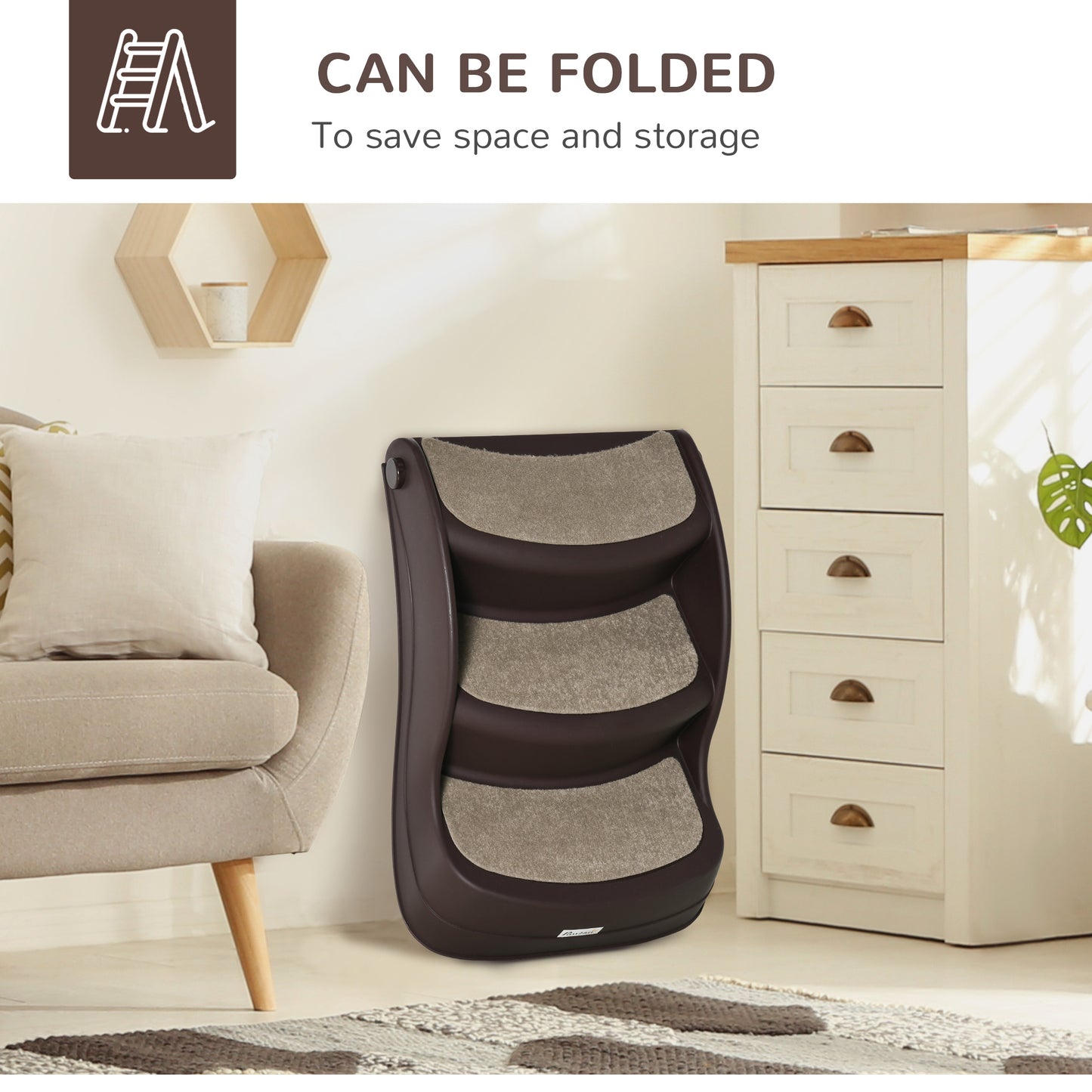 Foldable Dog Steps for Bed Sofa, Portable Dog Stairs 3-Step for High Bed