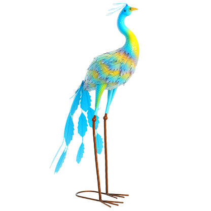 Peacock Garden Statue, Standing Garden Ornament, Metal Garden Gift with Stakes for Patio Pond Landscape Decoration