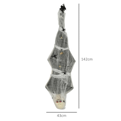 4.7ft Life Size Outdoor Halloween Decoration Hanging Mummy with Spider Web, Animated Prop Decor