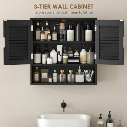 Bathroom Cabinet, Wall Mounted Storage Cabinet with Adjustable Shelves, 60 x 20 x 60 cm, Black