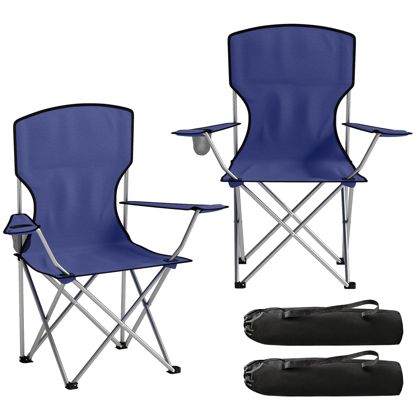 Camping Chair Set of 2 Portable Folding Outdoor Camp Chair with Cup Holders and Carry Bag Dark Blue