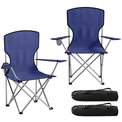Camping Chair Set of 2 Portable Folding Outdoor Camp Chair with Cup Holders and Carry Bag Dark Blue