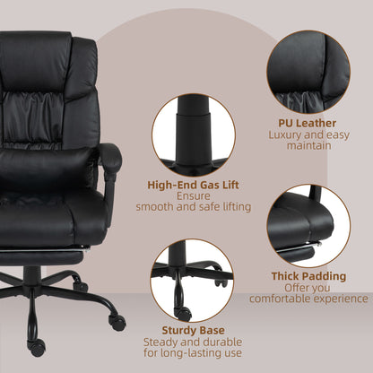 6-Point Massage Office Chair, PU Leather Desk Chair with Adjustable Height and Footrest for Home Office, Black