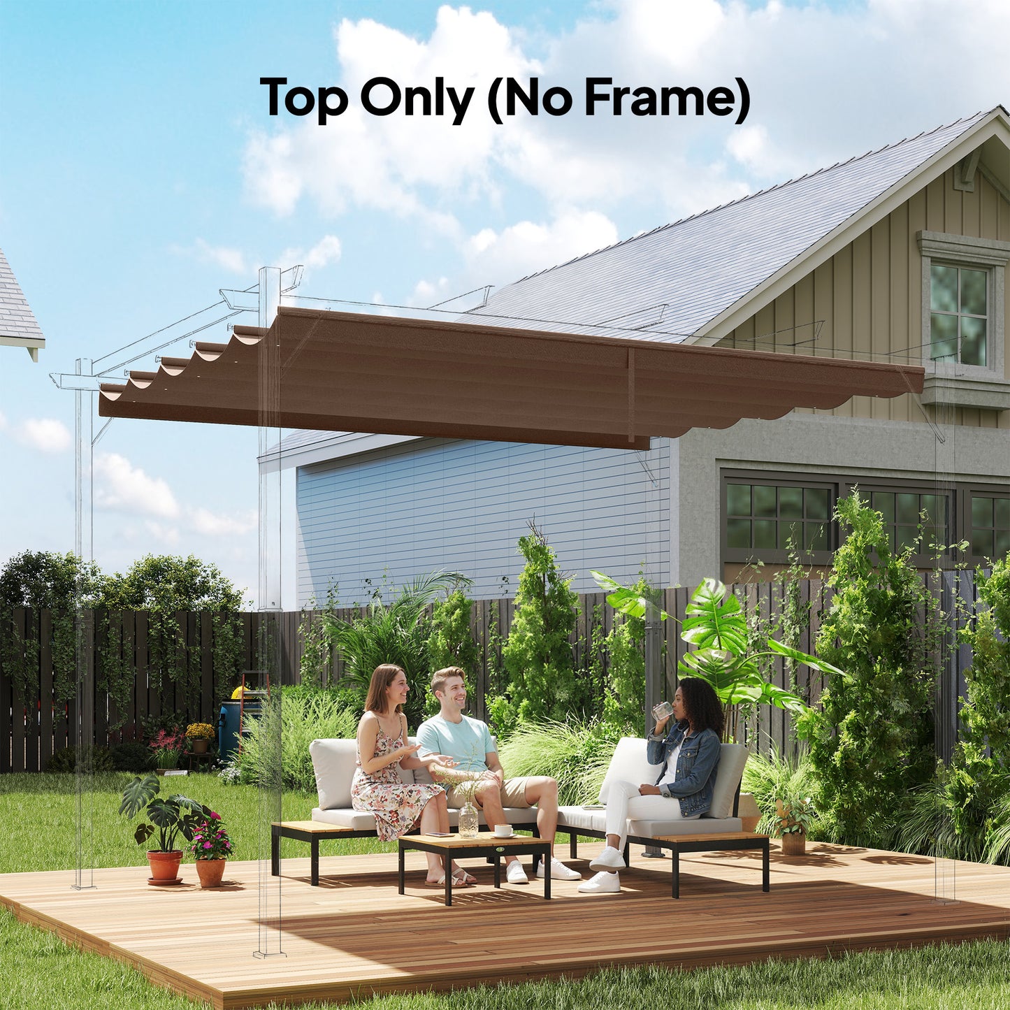 Retractable Pergola Cover, 3.5 x 2.6 m Replacement Canopy Fabric for 4 x 3 m Frame, Roof Top Only, Brown