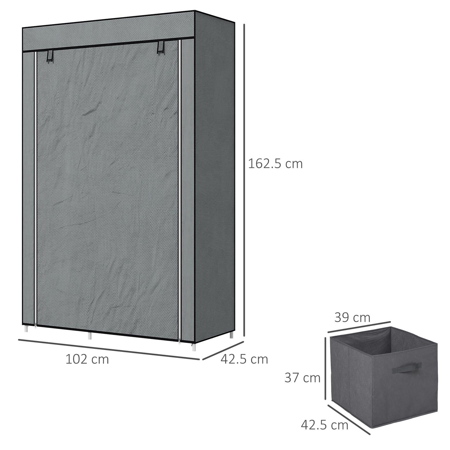 Fabric Wardrobe, Portable Wardrobe, Clothes Storage Unit with 5 Compartments, Hanging Rail and 2 Fabric Drawers