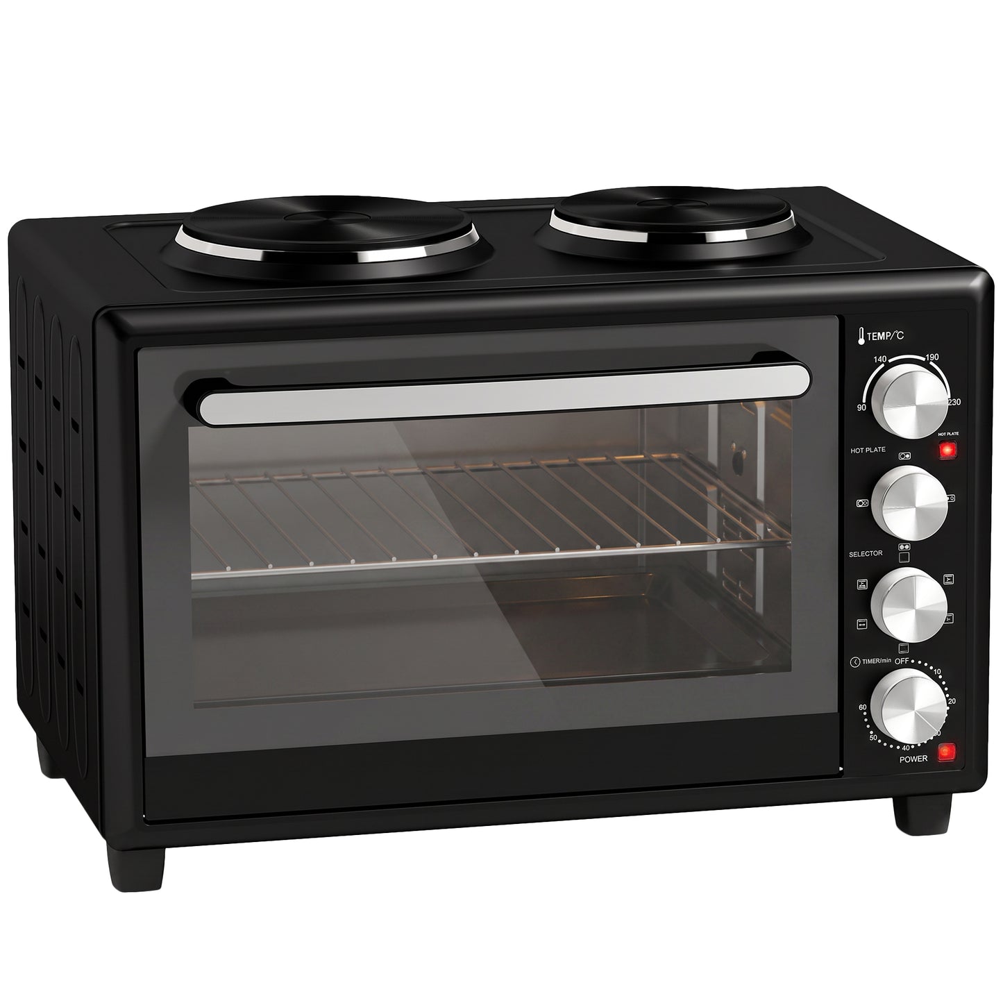 36L Mini Oven with Dual Hot Plates, Electric Countertop Cooker with Convection, 90–230°C Adjustable Temperature