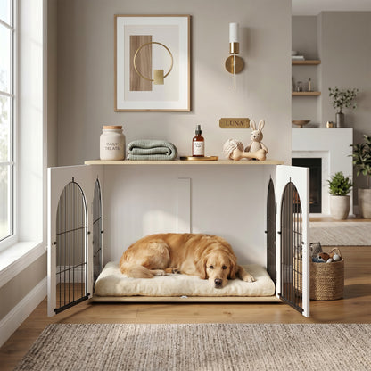 Dog Crate Furniture, Indoor Dog Cage with Double Doors for Large Breeds, Pet Kennel End Side Table