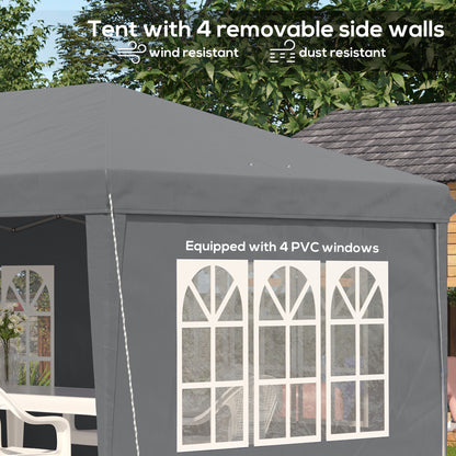 3 x 6m Pop-Up Gazebo, with Removable Walls - Grey