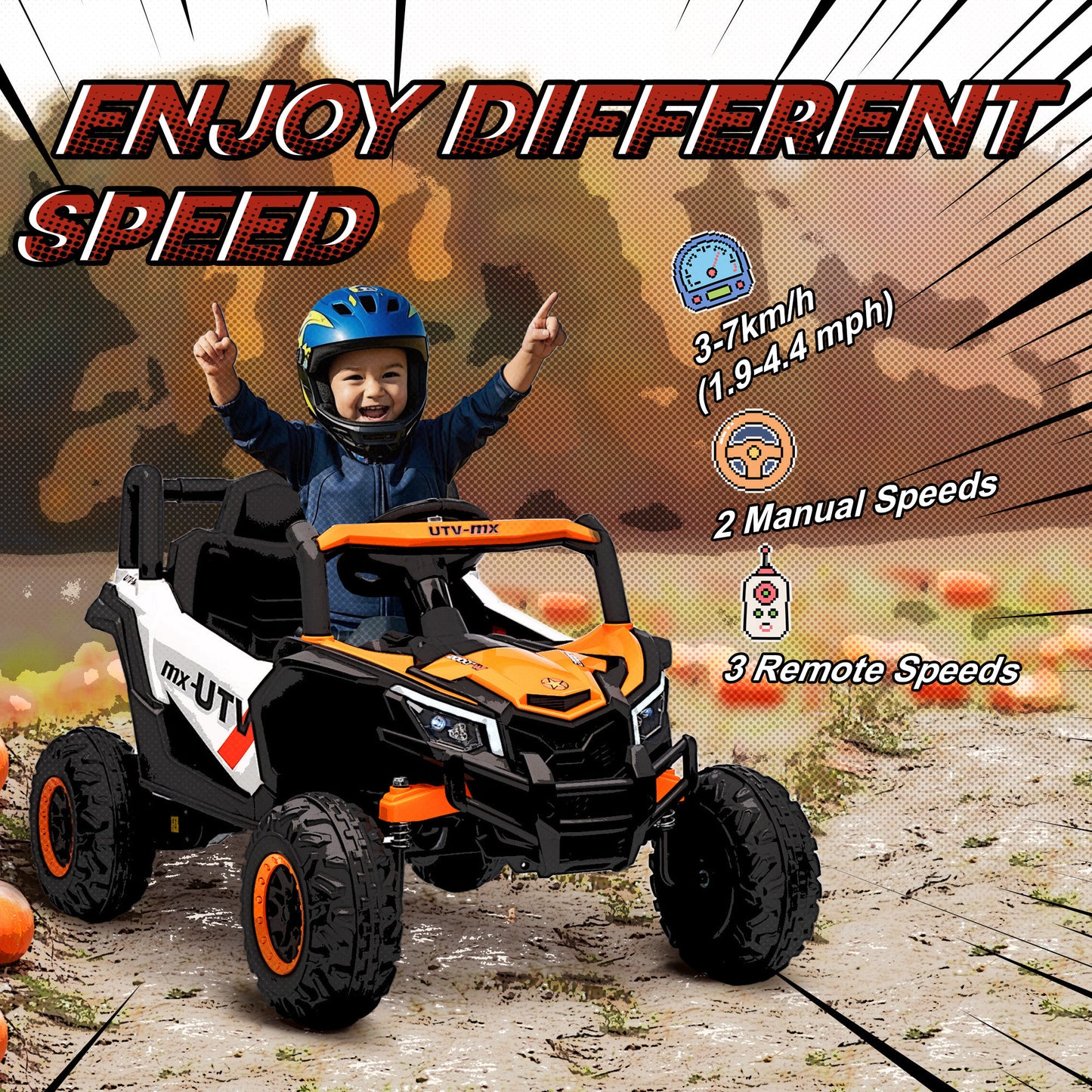 12V Kids Ride On Car with Remote Control, Kids Electric Car with Suspension System, Music, for Ages 3-5 Years, Orange