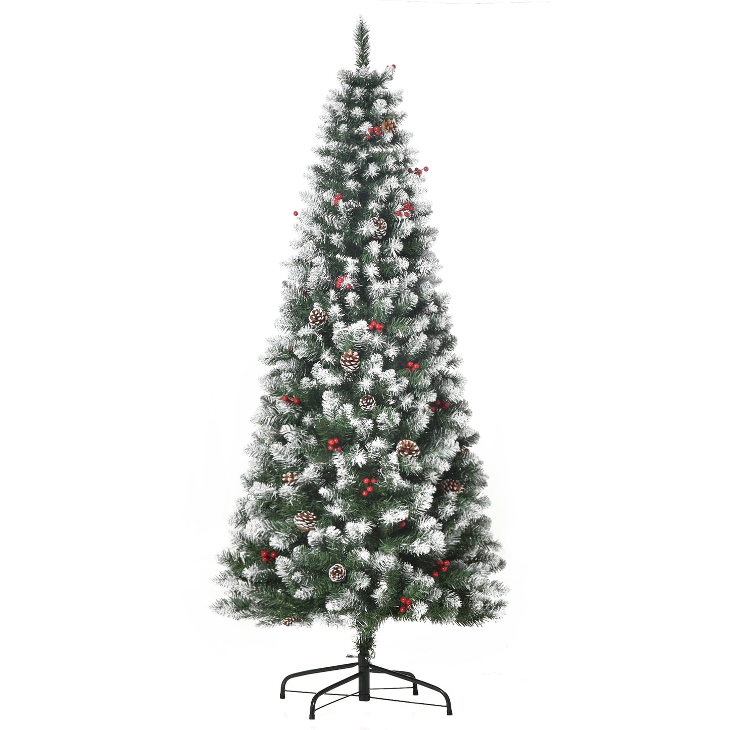 6FT Artificial Christmas Tree Xmas Pencil Tree with Red Berries and Pinecones Holiday Home Indoor Decoration with Foldable Fe