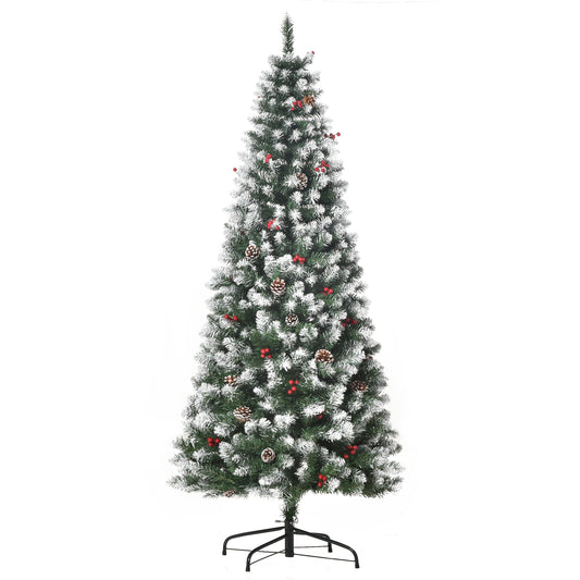 6FT Artificial Christmas Tree Xmas Pencil Tree with Red Berries and Pinecones Holiday Home Indoor Decoration with Foldable Fe