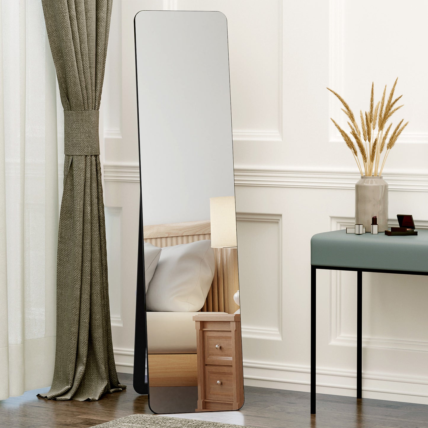 Full Length Mirror, 156 x 37 cm Rectangular Full Body Mirror with Stand, Floor Standing