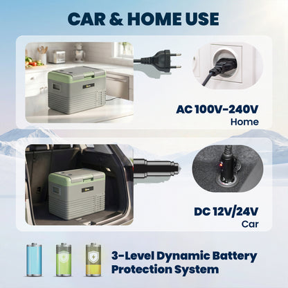 30L Portable Car Refrigerator - Light Green and Grey