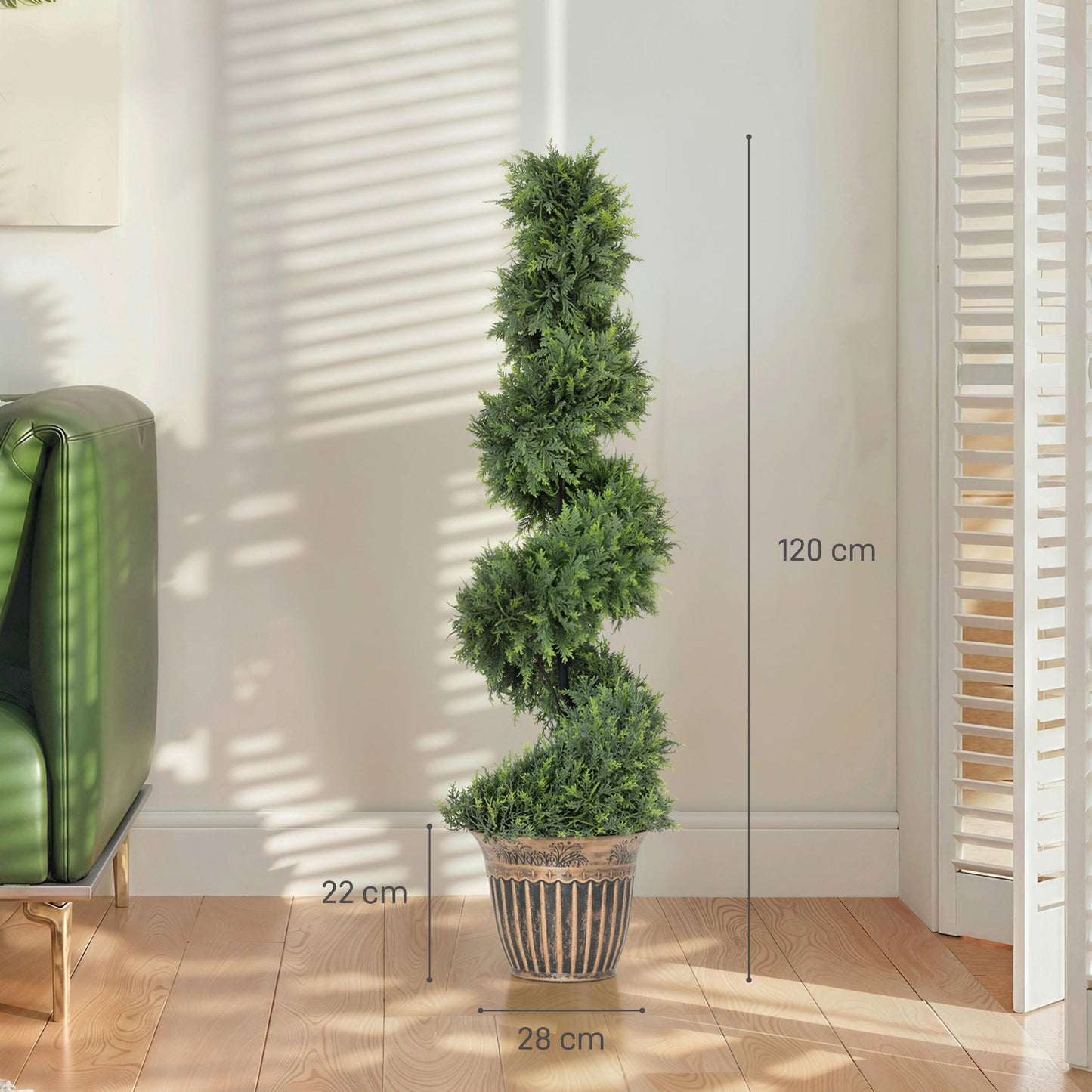 Set of 2 Artificial Plants, Topiary Spiral Cypressd Trees with Pot, for Home Indoor Outdoor Decor, 120cm
