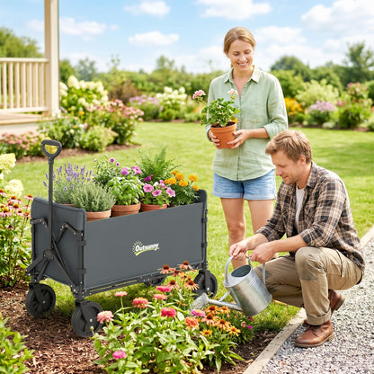 180L Festival Trolley on Wheels, Folding Compact Camping Trolley Cart with Adjustable Handle, 120 KG Capacity for Garden