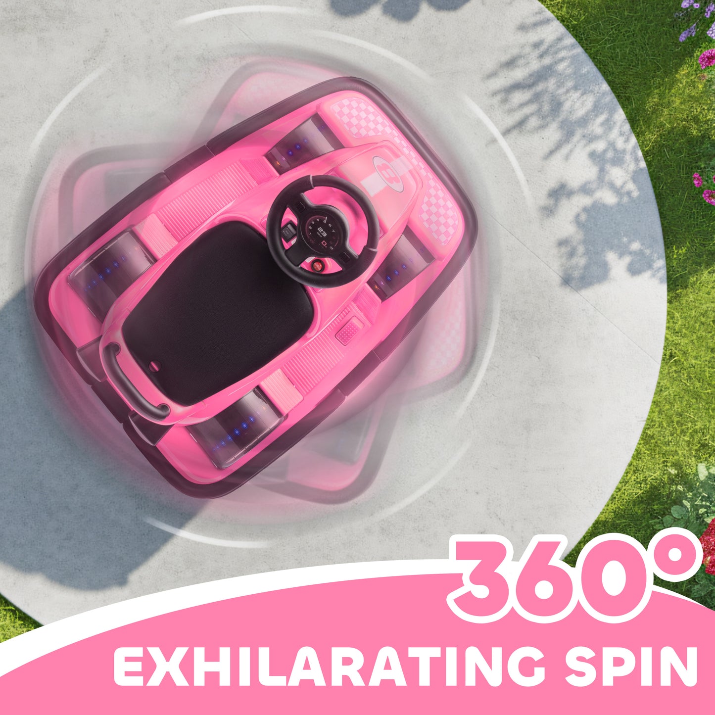 Kids Bumper Car, 360° Rotation Spin Electric Waltzer Car with LED Lights, Music for Ages 3-8 Years Old, Pink