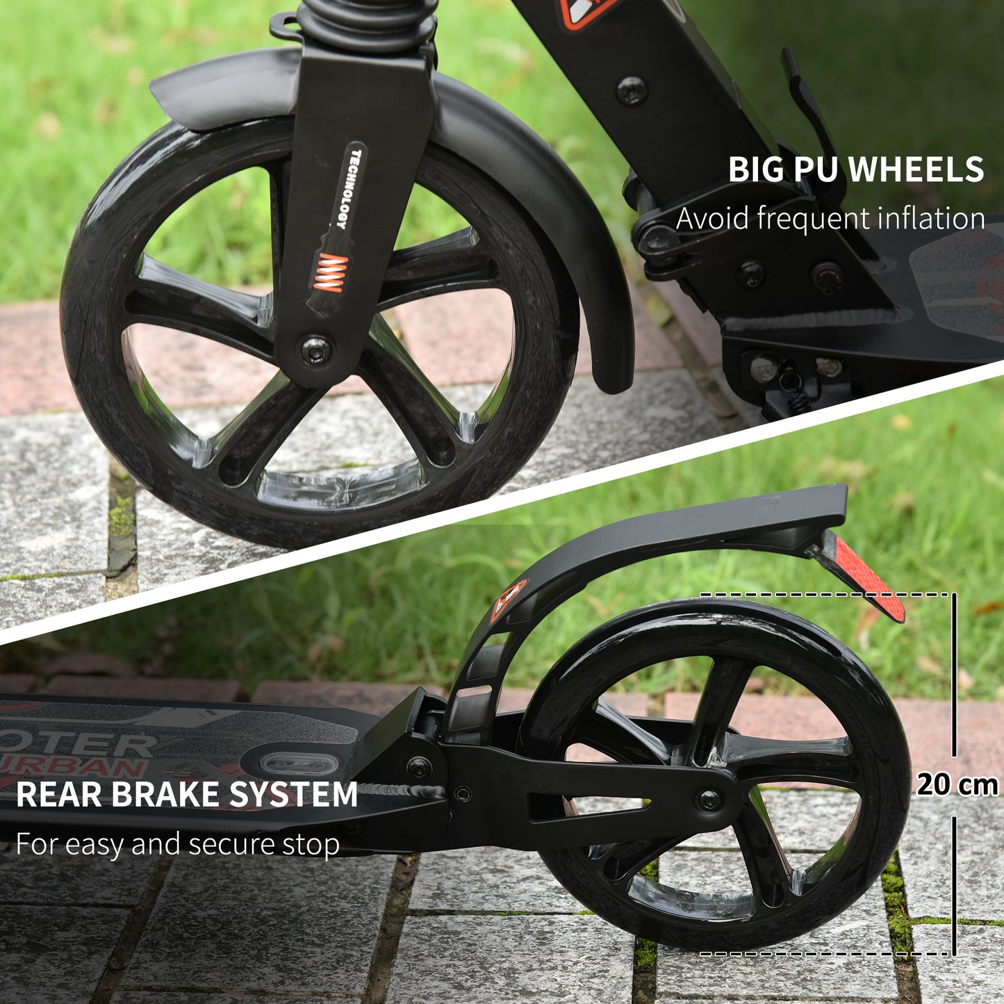 Folding Kick Scooter, Adjustable Ride On Scooter with 200mm Big Wheels and Double Shock Absorption