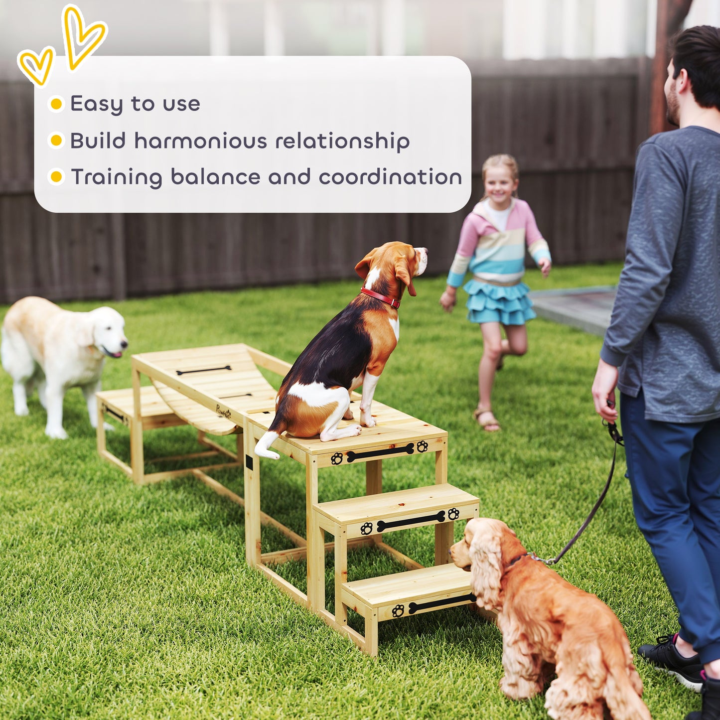 3 Pieces Wooden Dog Agility Training Equipment with Soft Bridge, Pause Platform and Pet Stair for Outdoor, Natural Wood