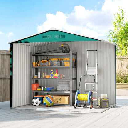 8 x 6ft Galvanised Steel Shed, with Double Door - Green