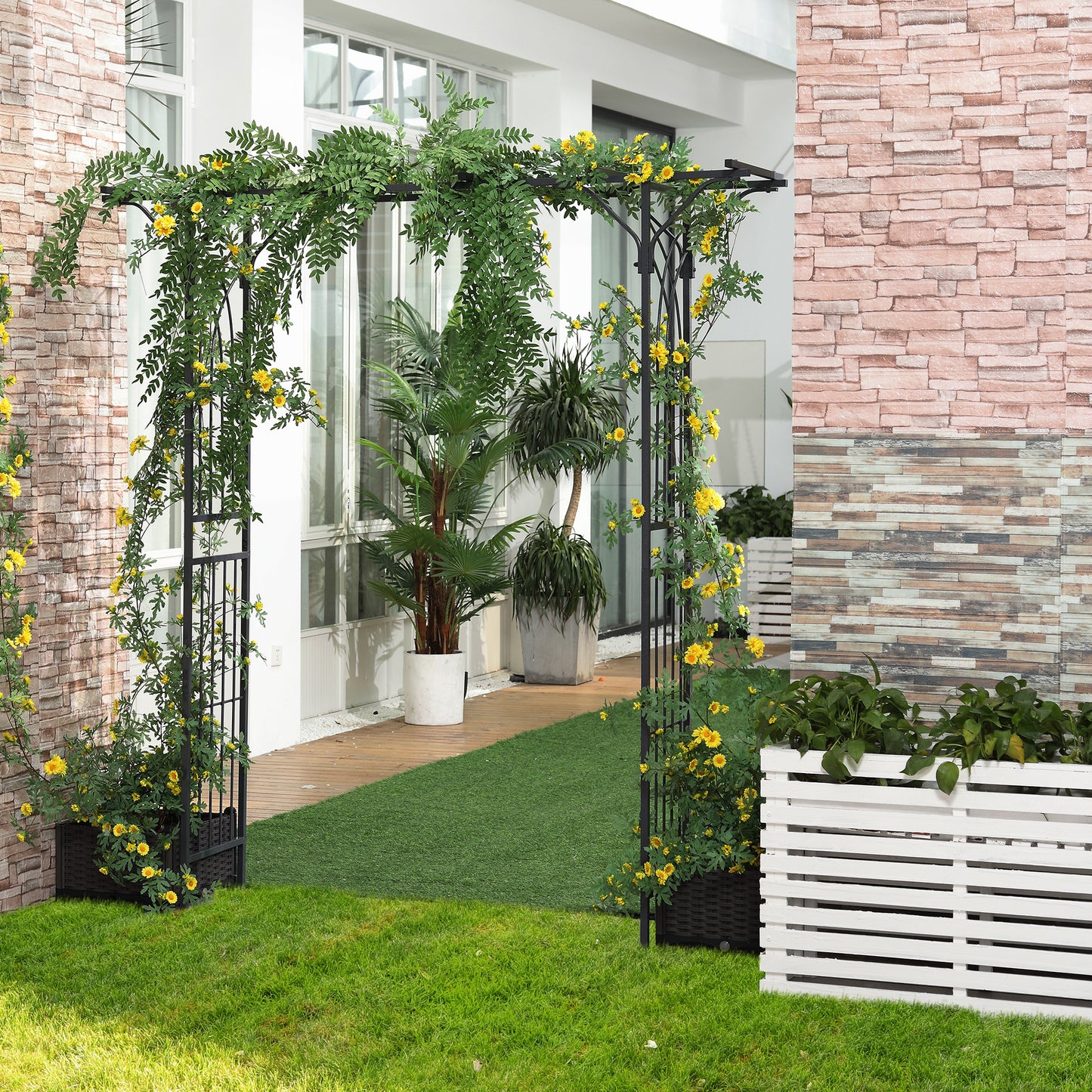 210cm Decorative Metal Garden Trellis Arch with Durable Steel Tubing & Elegant Scrollwork, Great for Weddings, Dark Gre