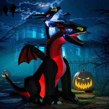 7FT Tall Halloween Inflatable Dragon with 2 Heads and LED Lights